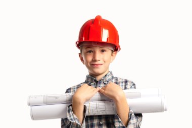 child with red helmet and sketches