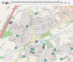 Das Bild zeigt eine Karte von Ladbergen mit Symbolen an verschiedenen Standorten